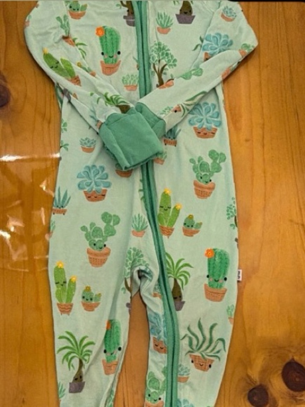 Little Sleepies Green Cactus Print Footed One-Piece